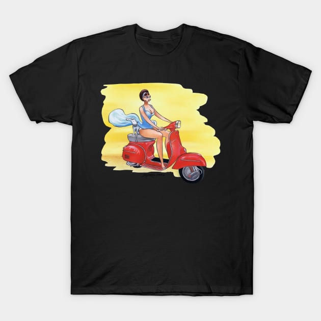 Girl On Bike With Dog T-Shirt by Juan Alvarez & Jorge Gomez Shop